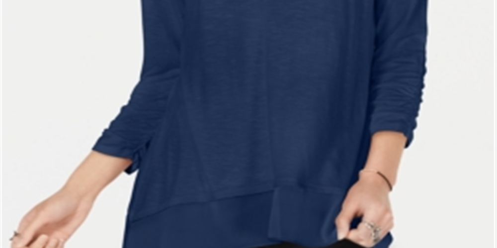 Style & Co Women's Chiffon Hem Top Blue Size Petite M