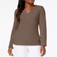 Karen Scott Women's Cotton Henley Neck Top Chestnut Size Petite S/M
