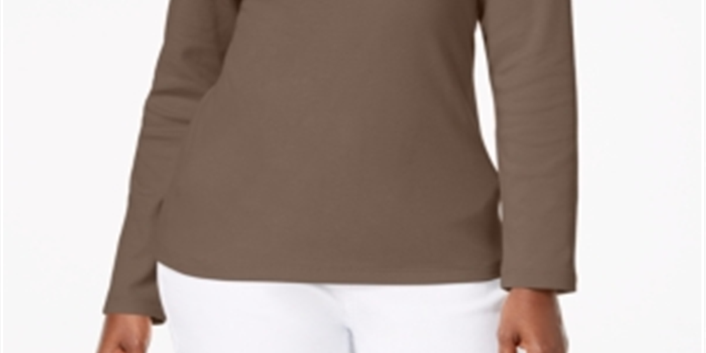 Karen Scott Women's Cotton Henley Neck Top Chestnut Size Petite S/M