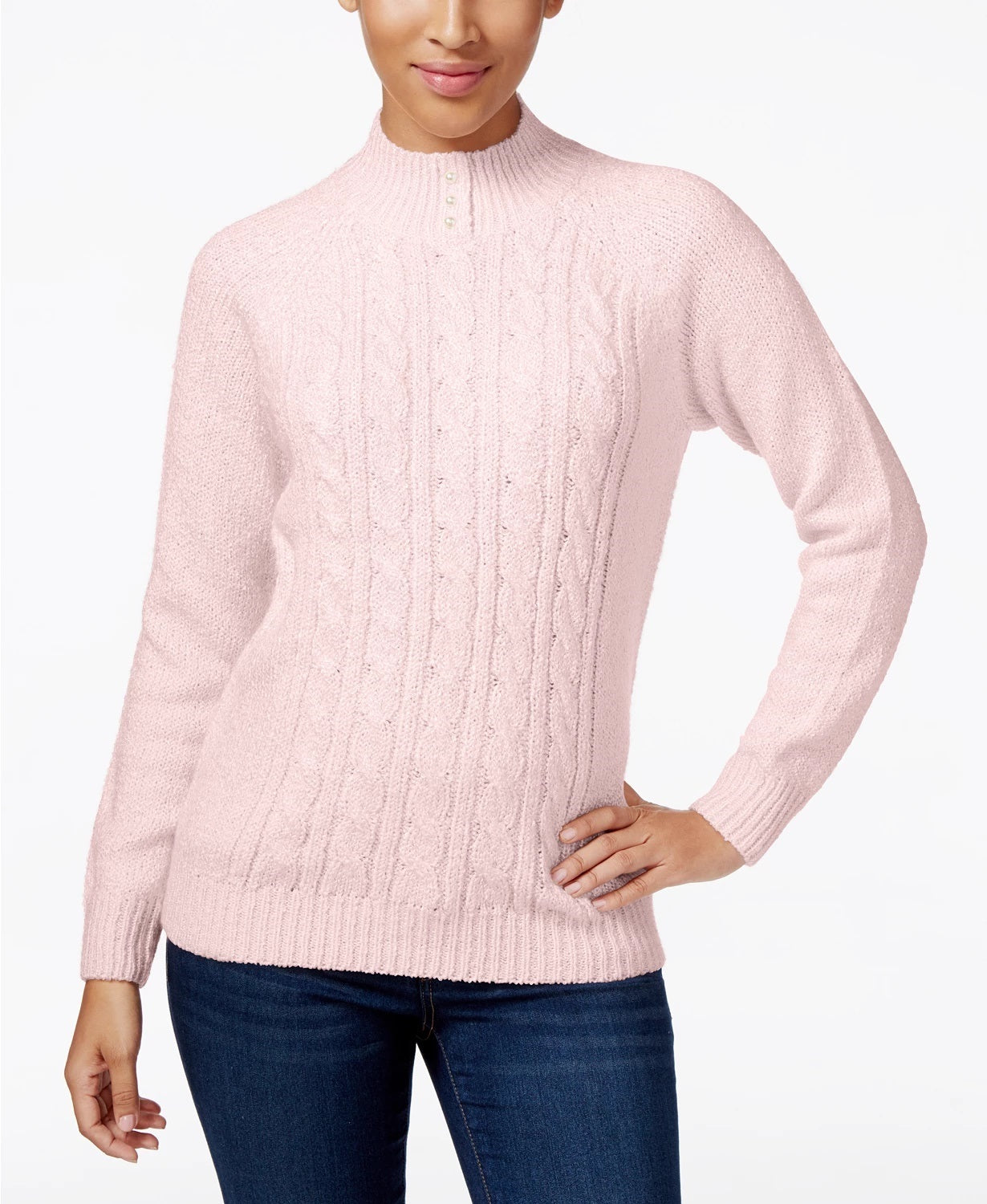 Karen Scott Women's Petite Cable-Knit Sweater  Pink Size Petite Small