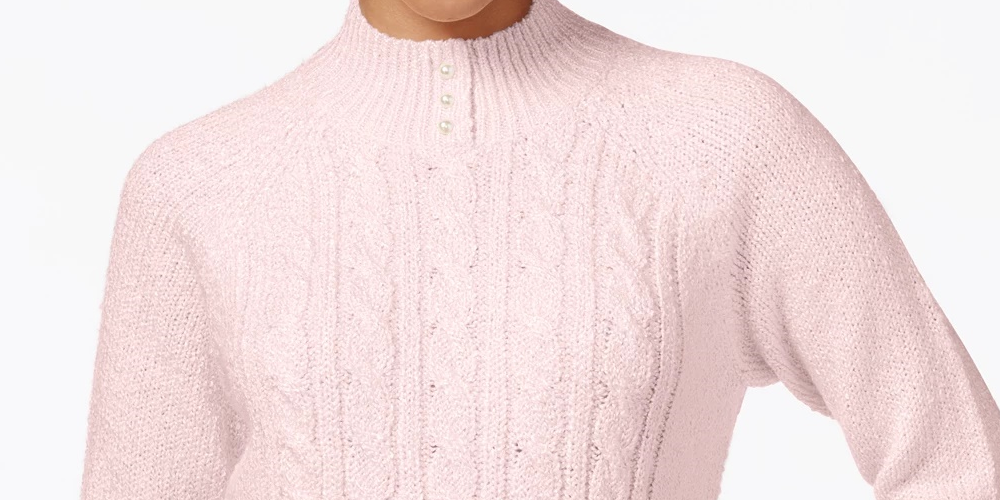 Karen Scott Women's Petite Cable-Knit Sweater  Pink Size Petite Small