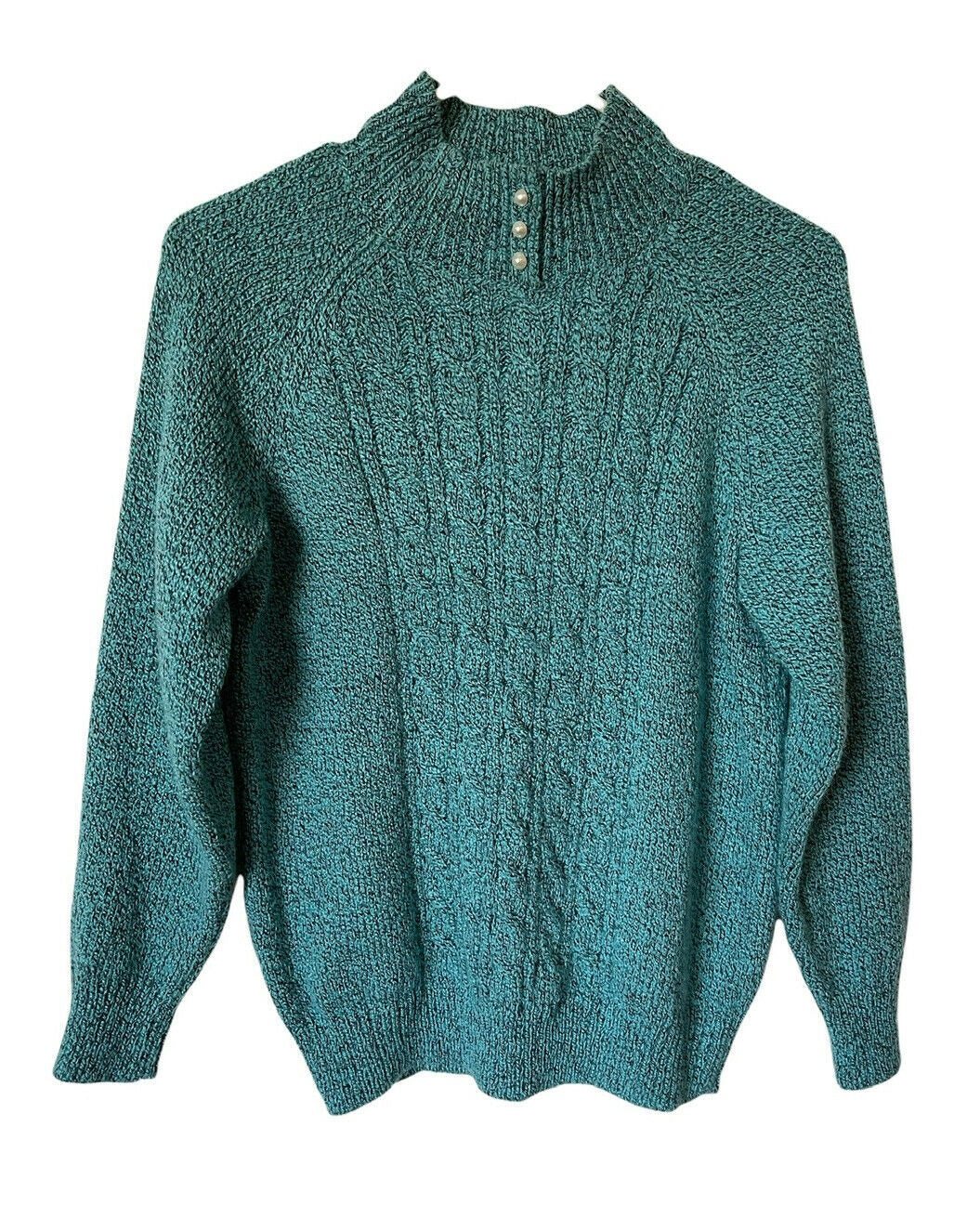 Karen Scott Women's Petite Mock-Neck Cable-Knit Sweater Green Size Petite Large