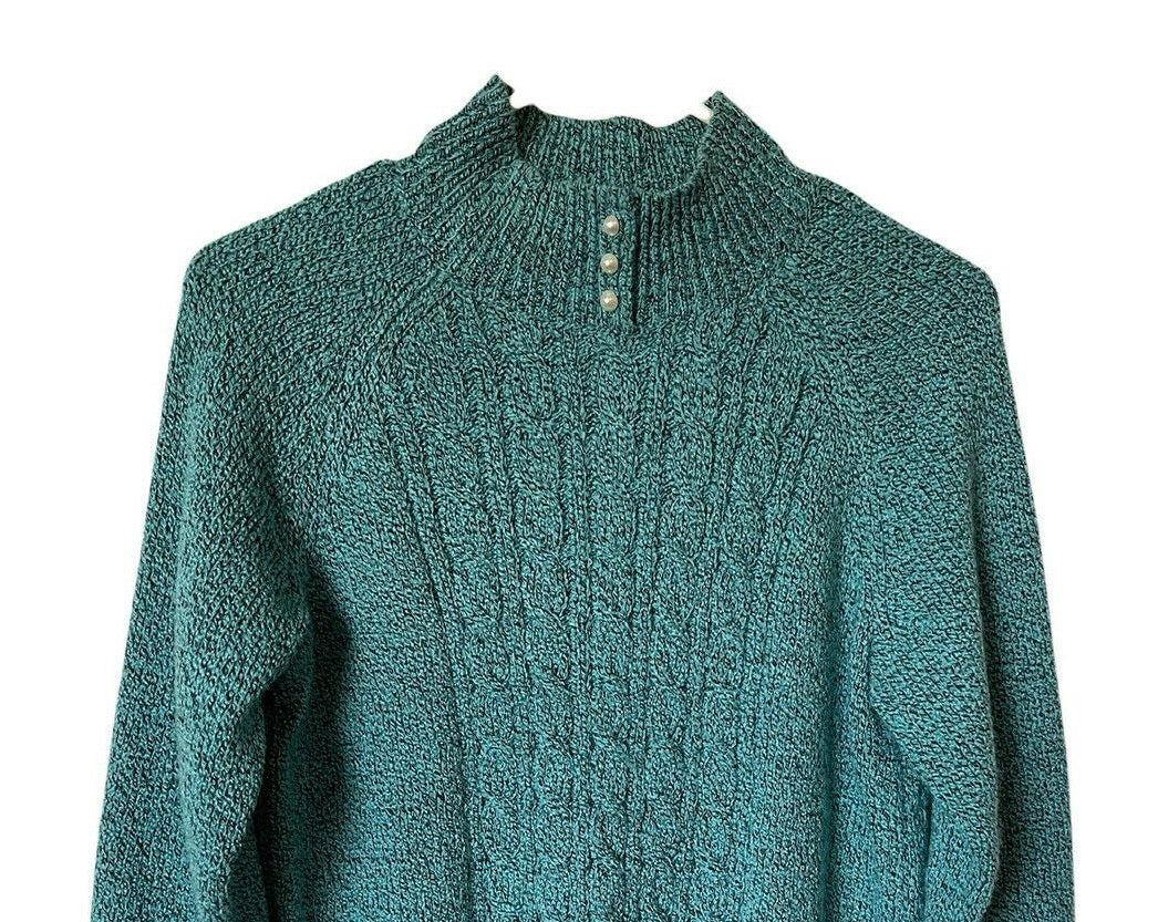 Karen Scott Women's Petite Mock-Neck Cable-Knit Sweater Green Size Petite Large