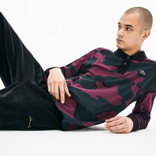 Lacoste Men's Loose Fit Camo Polo Shirt Berry Jam-Black Size X-Large