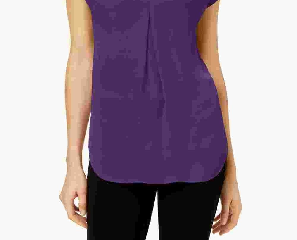 INC International Concepts Women's Inverted-Pleat V-Neck Top Purple Size X-Small