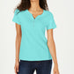 Karen Scott Women's Short Sleeve Henley Top  Blue Size Medium