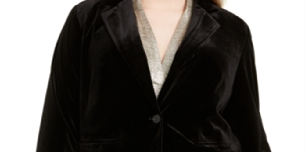 Calvin Klein Women's Plus Velvet One Button Blazer Black Size 14