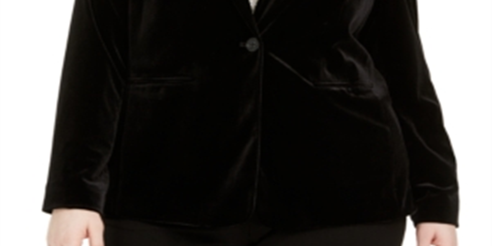 Calvin Klein Women's Plus Velvet One Button Blazer Black Size 14