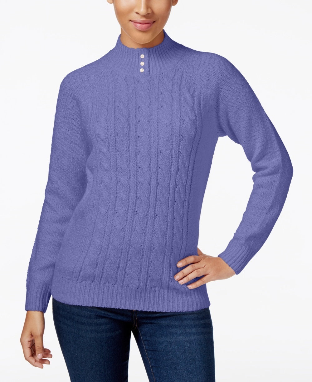 Karen Scott Women's Petite Cable-Knit Sweater  PurPetite Largee Size Petite Large