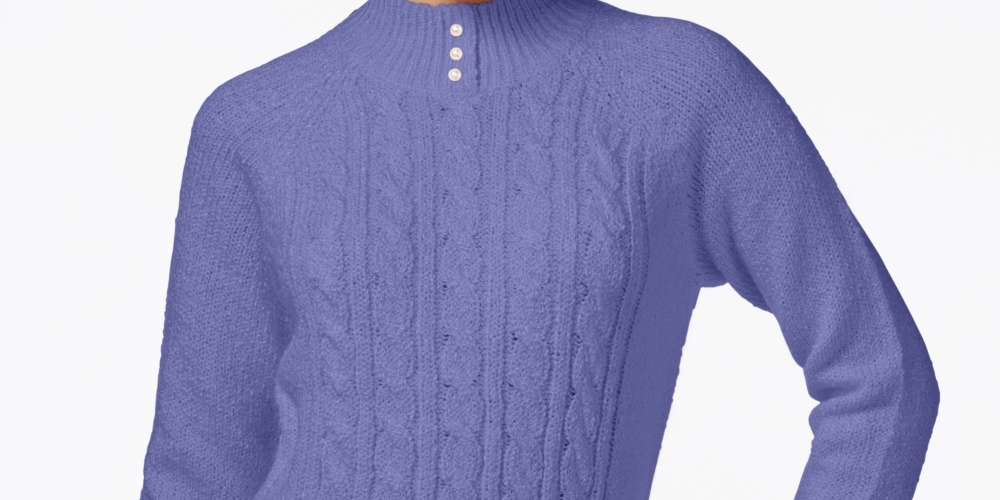 Karen Scott Women's Petite Cable-Knit Sweater  PurPetite Largee Size Petite Large