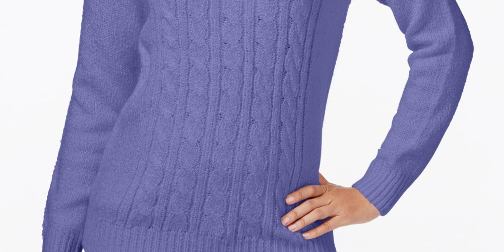 Karen Scott Women's Petite Cable-Knit Sweater  PurPetite Largee Size Petite Large