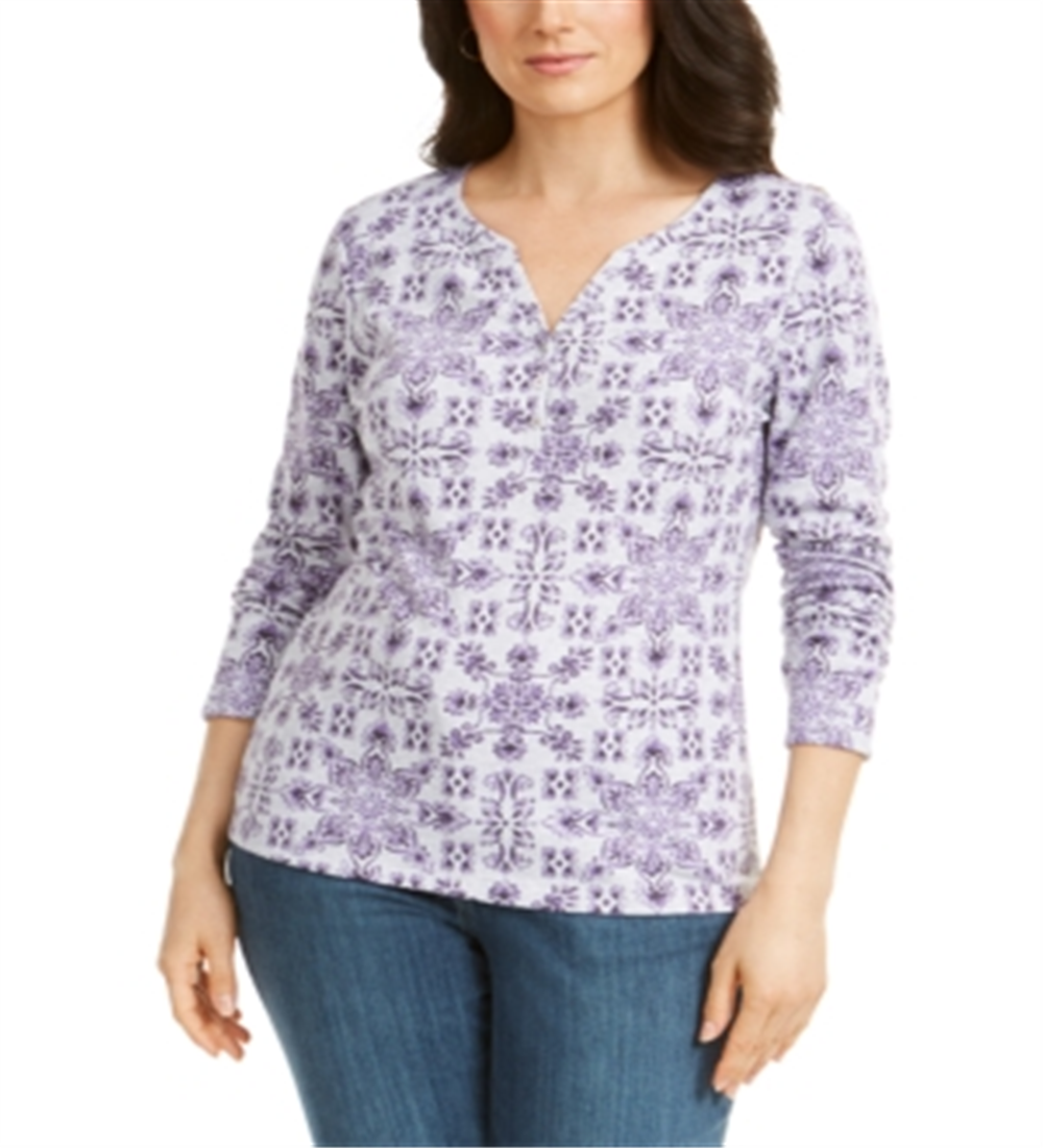 Karen Scott Women's Tile Print Top Purple Size X-Large