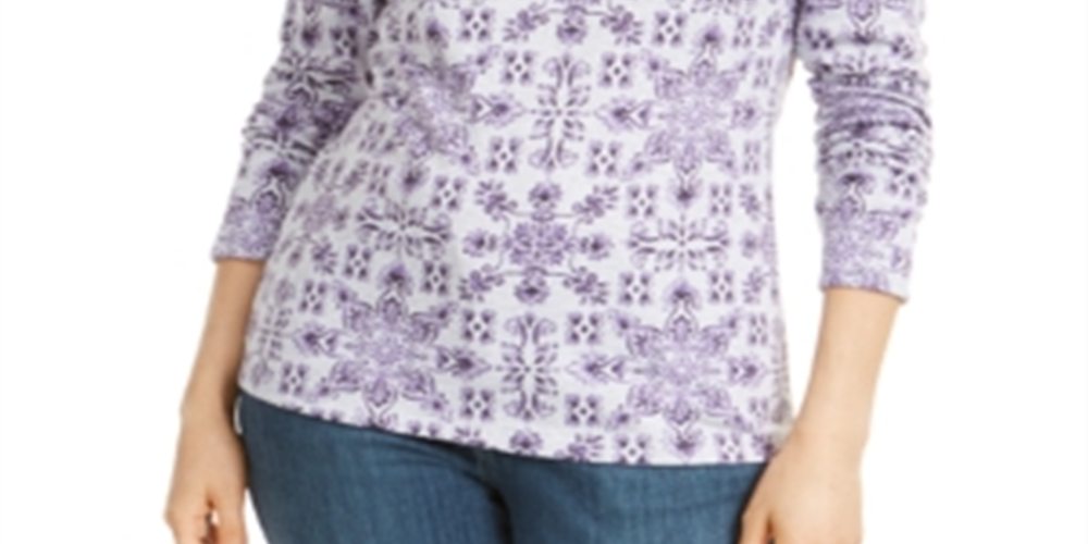Karen Scott Women's Tile Print Top Purple Size X-Large