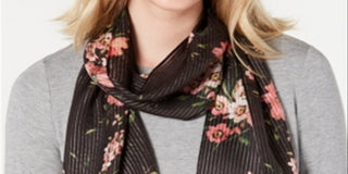 Echo Women's Nomadic Floral Silk Oblong Scarf Gray Size M