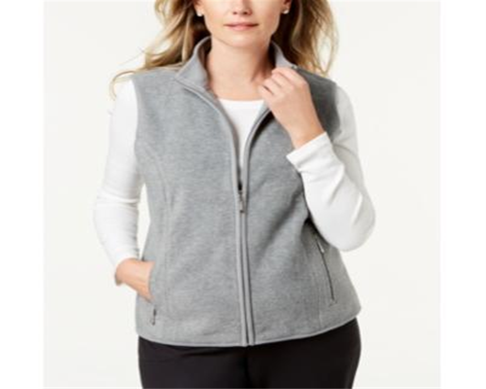 Karen Scott Women's Fleece Zip Front Vest Smoke Blue Size Petite S