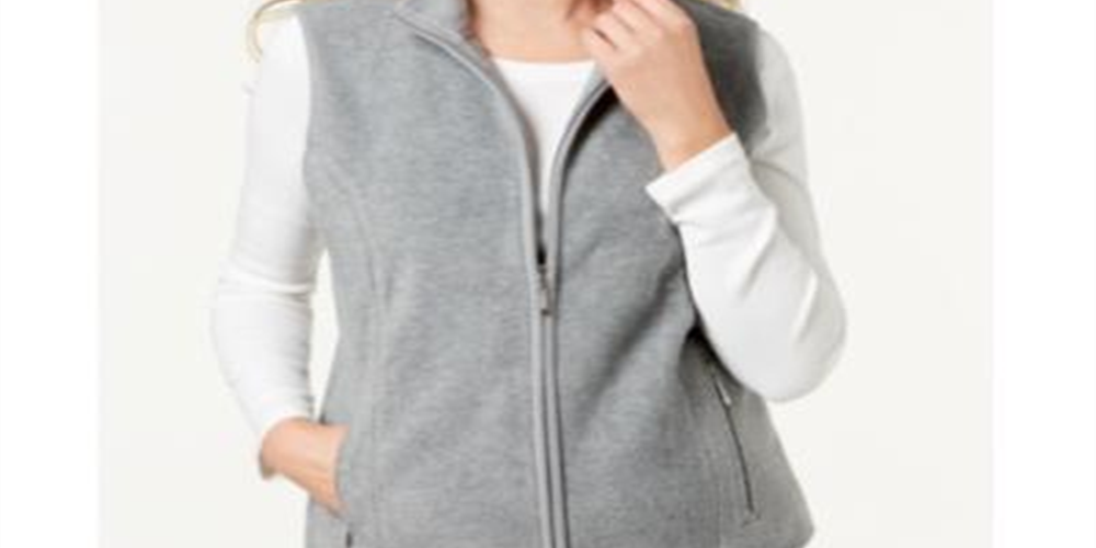 Karen Scott Women's Fleece Zip Front Vest Smoke Blue Size Petite S