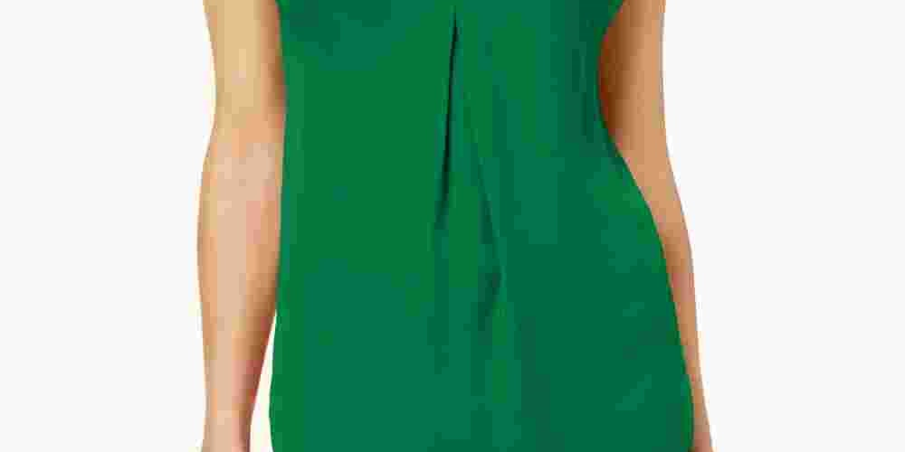 INC International Concepts Women's Inverted-Pleat V-Neck Top Green Size X-Small