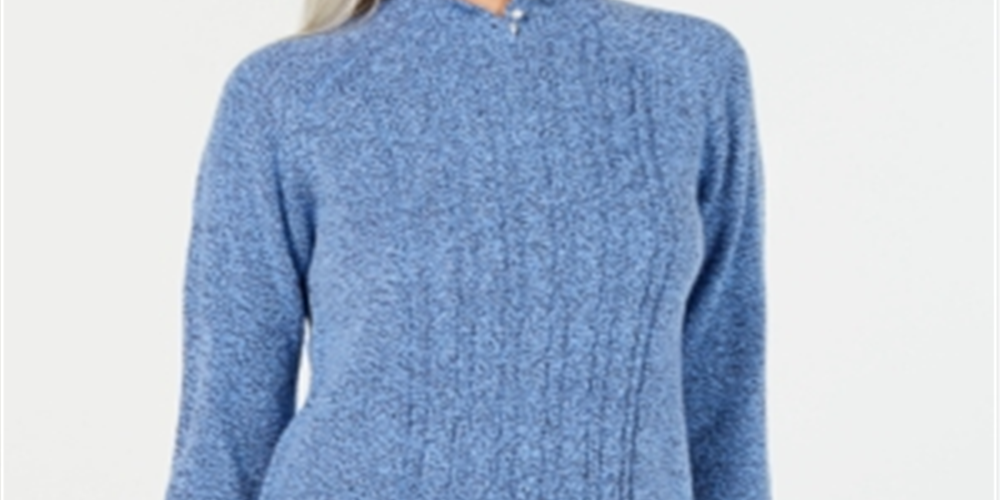 Karen Scott Women's Mock Neck Cable Knit Sweater Blue Size Petite L