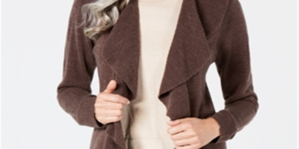 Karen Scott Women's Ruffle Front Cardigan Brown Size X-Large