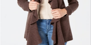 Karen Scott Women's Ruffle Front Cardigan Brown Size X-Large