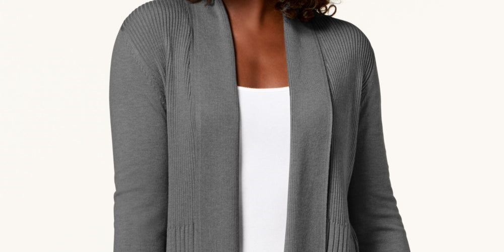 Karen Scott Women's Shawl-Collar Cardigan  Charcoal Size Small