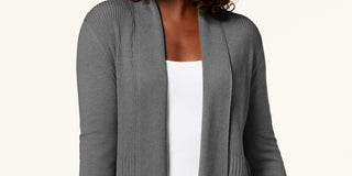 Karen Scott Women's Shawl-Collar Cardigan  Charcoal Size Small
