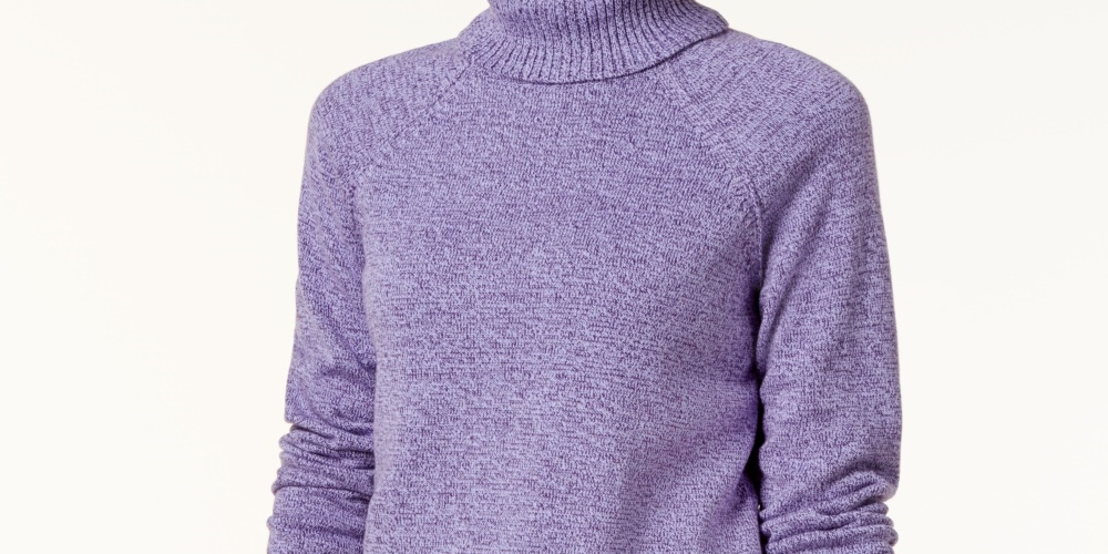 Karen Scott Women's Petite Cotton Turtleneck Sweater Purple Size Petite Small