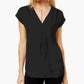 INC International Concepts Women's Inverted-Pleat V-Neck Top Black Size X-Small
