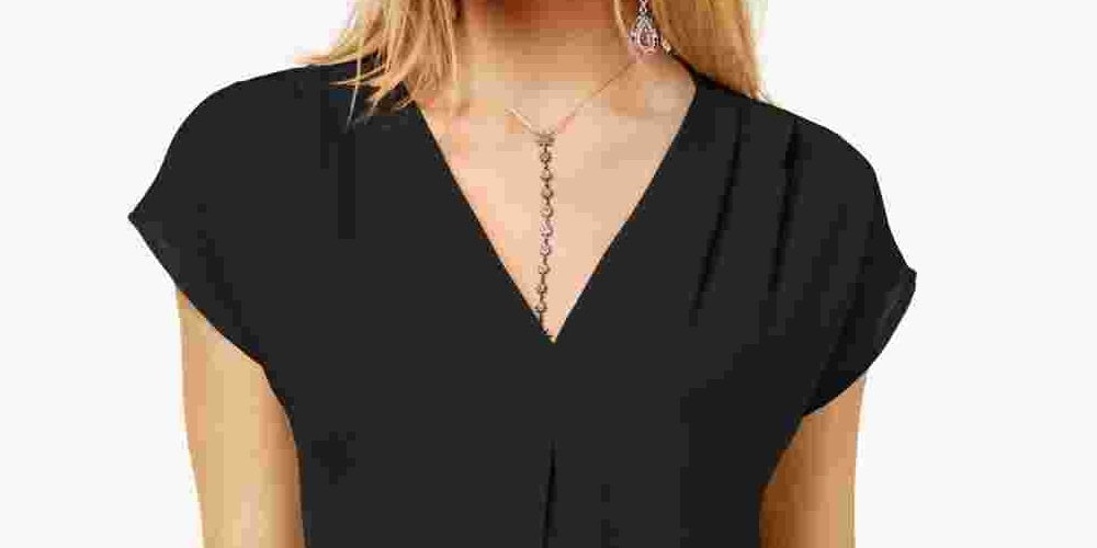 INC International Concepts Women's Inverted-Pleat V-Neck Top Black Size X-Small