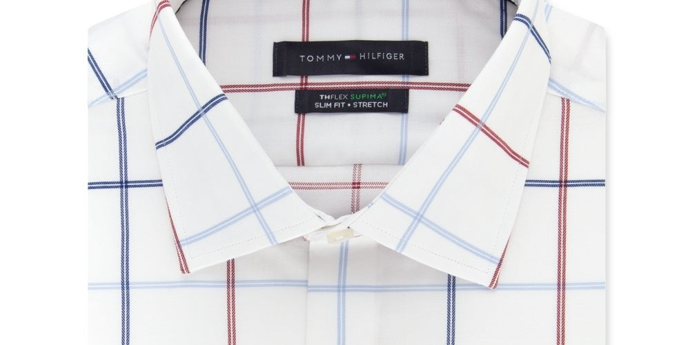 Tommy Hilfiger Men's Slim-Fit Check Dress Shirt Dark Red Size 15X32-33