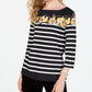 Charter Club Women's Petite Striped Floral-Print Top Black Petite Small