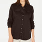 Karen Scott Women's Mixed-Media Button-Front Top Brown  Size Medium