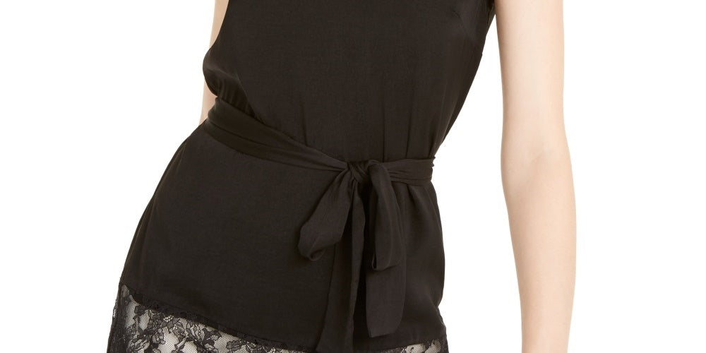 Michael Kors Women's Belted Lace-Trim Tunic Regular & Petite Black Size X-Large