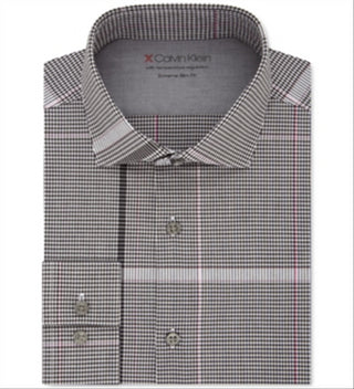Calvin Klein Men's Extra Slim Fit Performance Stretch Temperature Regulation Plaid Dress Shirt Pink Size XL