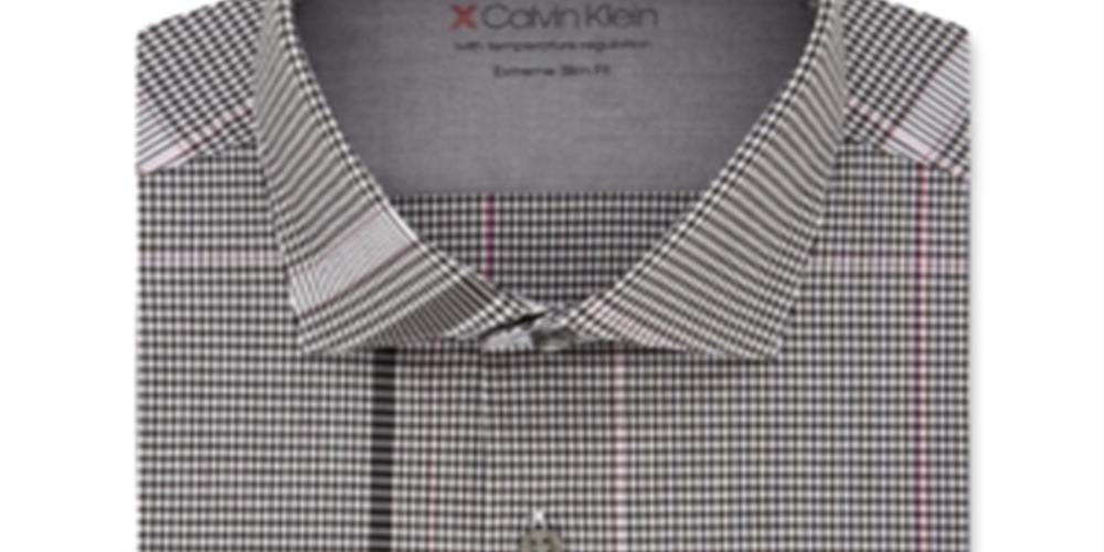 Calvin Klein Men's Extra Slim Fit Performance Stretch Temperature Regulation Plaid Dress Shirt Pink Size XL