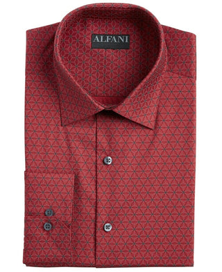 Alfani Men's Slim Fit Performance Stretch Geo Print Dress Shirt Red Size Medium