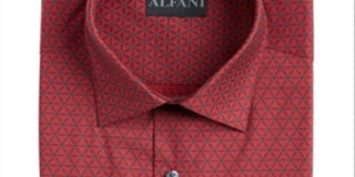 Alfani Men's Slim Fit Performance Stretch Geo Print Dress Shirt Red Size Medium