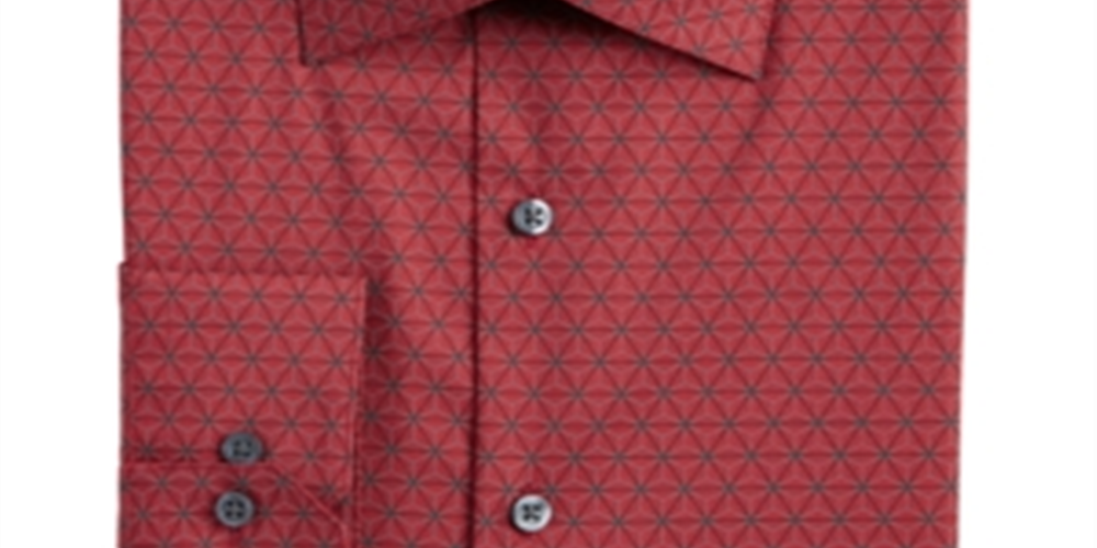 Alfani Men's Slim Fit Performance Stretch Geo Print Dress Shirt Red Size Medium