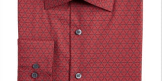 Alfani Men's Slim Fit Performance Stretch Geo Print Dress Shirt Red Size Medium