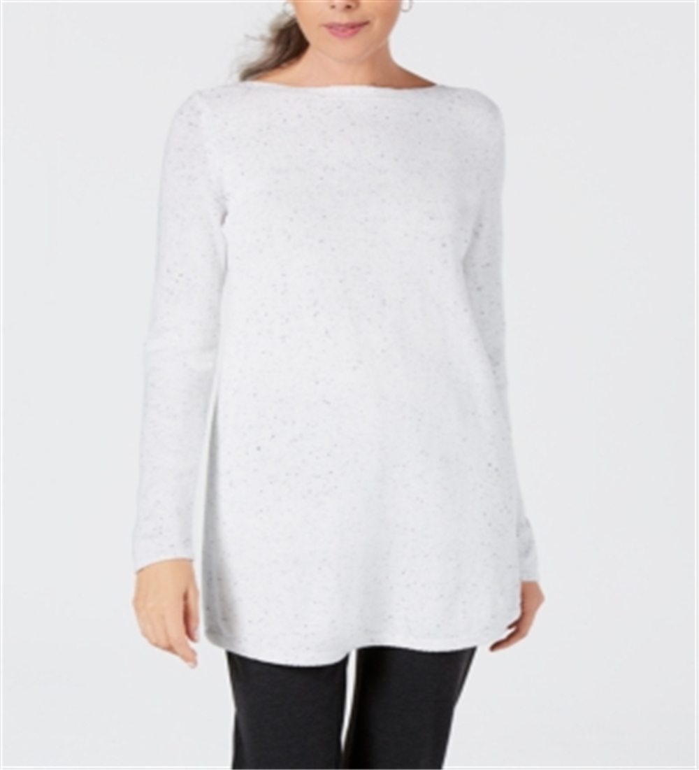 Karen Scott Women's Curved Hem Tunic Sweater White Size PSM