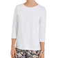 Charter Club Women's 3/4-Sleeve Printed Top White Size X-Large