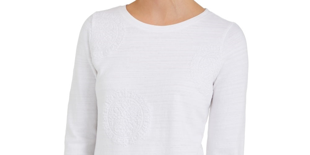 Charter Club Women's 3/4-Sleeve Printed Top White Size X-Large