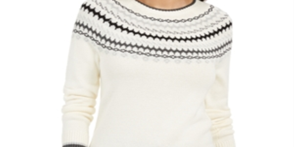 Charter Club Women's Printed Sweater Vanilla bean Size -Petite S/M