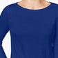 Charter Club Women's Petite Pima Cotton Button-Shoulder Top Blue Petite Large