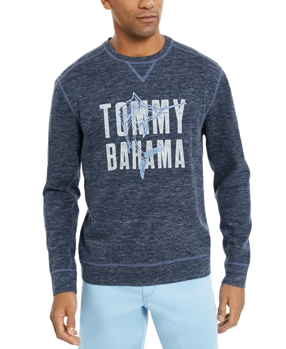 Tommy Bahama Men's Maritime Marlin Flip Classic-Fit Reversible Heathered Logo Sweatshirt Black Size X-Large