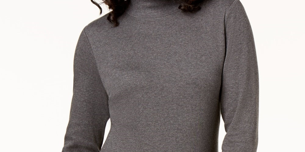 Karen Scott Women's Cotton Mock-Neck Top Charcoal Size Large