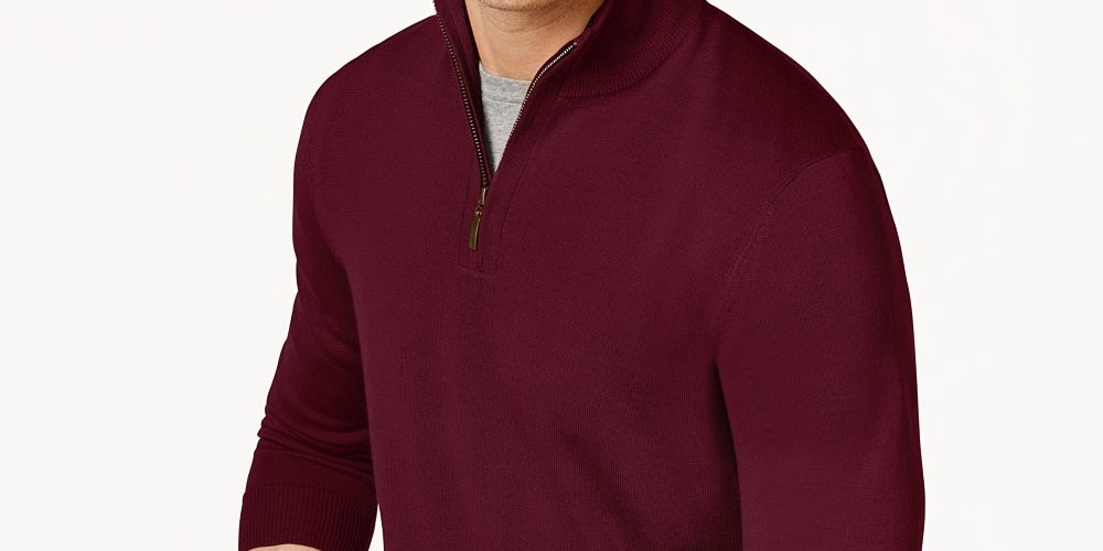 Club Room Men's Quarter Zip Merino Wool Blend Sweater Purple Size Medium