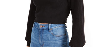 Lucy Paris Women's Cropped Mock Neck Sweater Black Size Large
