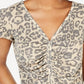 Ultra Flirt Juniors' Cinched-Front Waffle-Knit Top Beige Size Medium
