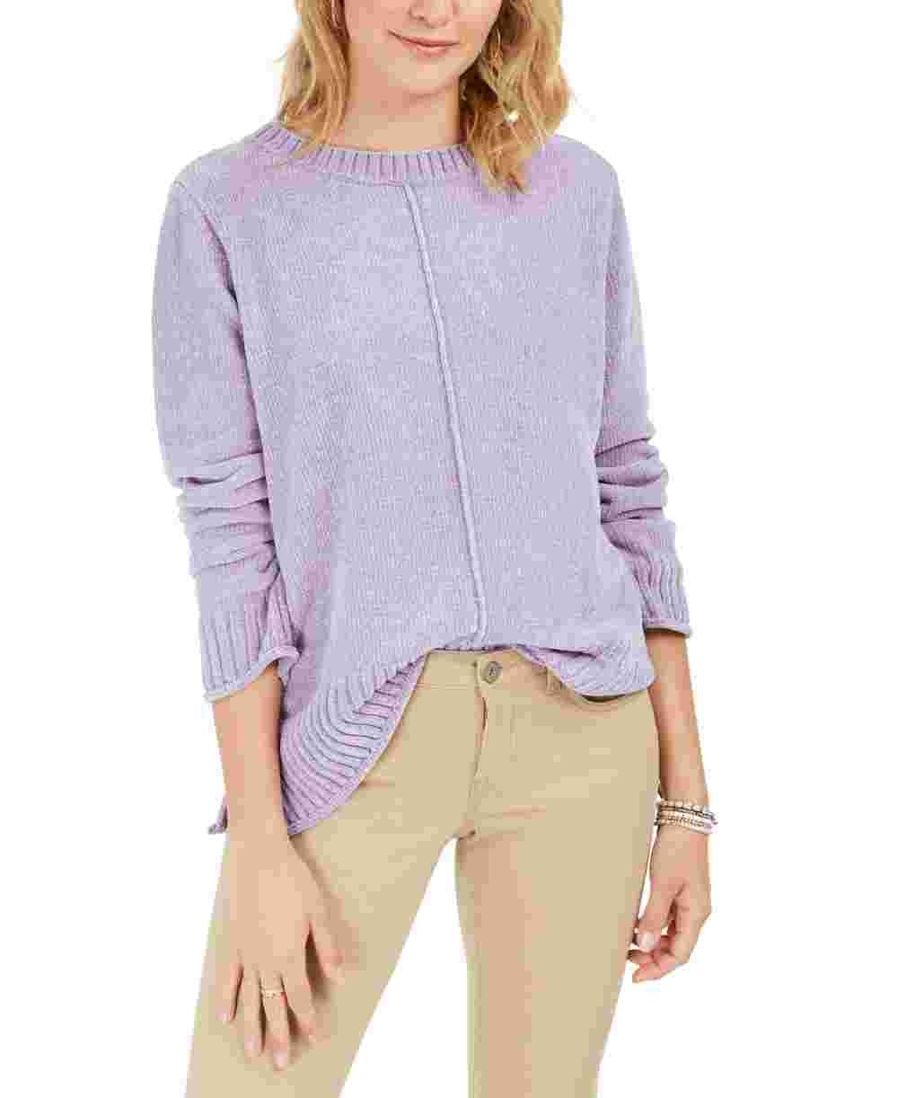 Style & Co Women's Long Sleeve Crew Neck Blouse Sweater Purple Size X-Large